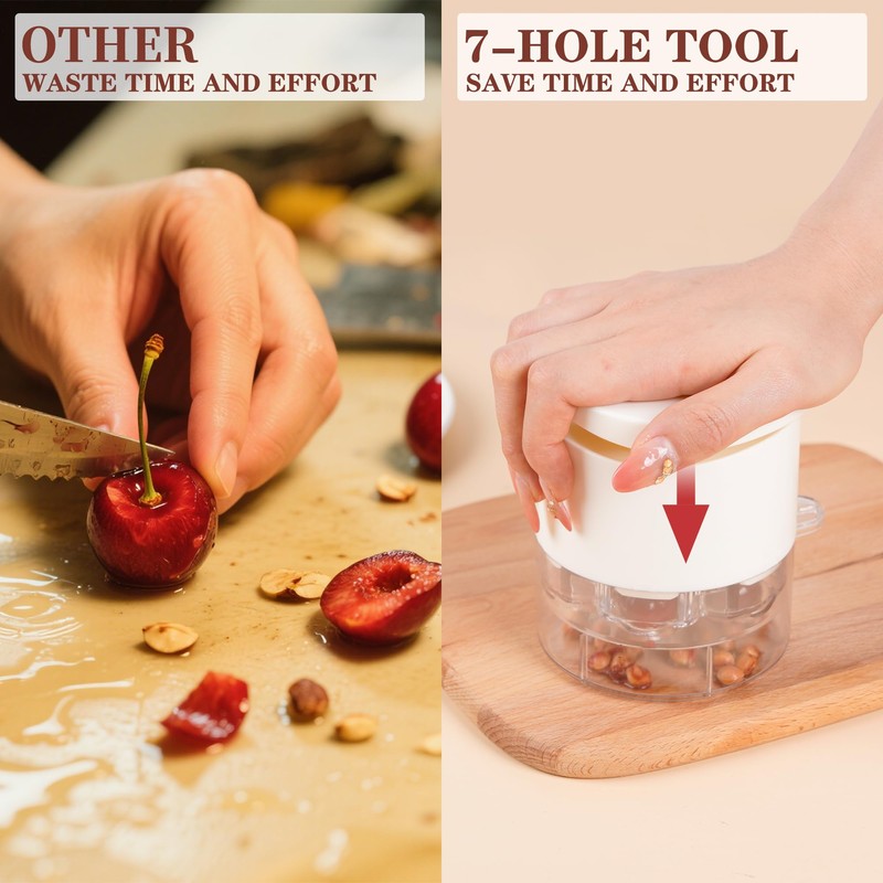 JMBTLUS Cherry Pitter, 7-Hole Long Plunger Push Button Cherry Core