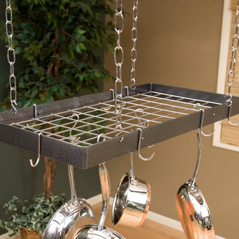 Rogar Hammered Steel Rectangular Pot Rack with Grid and Chrome