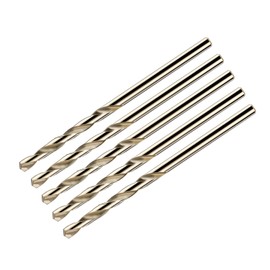 Aopin 5pcs HSS 3/32" (2.5mm) Metric Gold Cobalt Titanium High Speed Steel Twist Drill Bit, Suitable for Cast Iron, Stainless Steel, Copper, Wood, Plastic