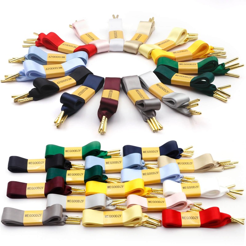 WEGOODZF Ribbon Satin Sneakers Shoelaces: 2 Pair 22mm Wide Flat