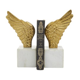 Deco 79 Aluminum Bird Wings Bookends with Marble Base, Set of 2 5"W, 10"H, Gold