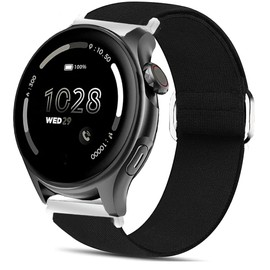 Compatible with Cubitt Viva Pro Smart Watch Band, Lamshaw Stretch Elastics Nylon Adjustable Replacement Strap Accessories Compatible for Cubitt Viva Pro, Viva, Aura Pro, Aura Smart Watch (Black, 22mm size band)