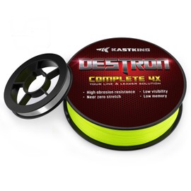 KastKing Destron Complete Braided Fishing Line and Leader, Thin Diameter Superline, Highly Abrasion Resistant, Perfectly Matched Braided Line & Leader, Chartreuse, 10LB, 150Yds