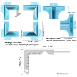 BAOFALI - Juego de 7 abrazaderas de esquina, soporte de esquina con herramienta de metal para encuadernación, montaje de esquina/divisor, (3 mm, 2 mm, 1,5 mm, 1 mm) de ancho, para cubiertas de libros,