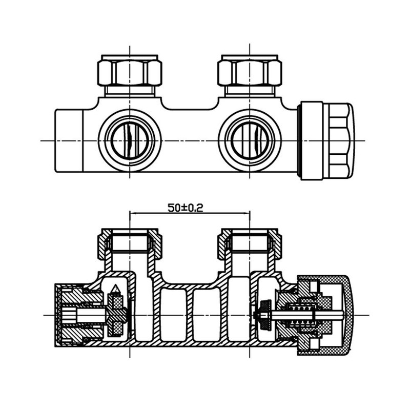 S SIENOC H-valve connection set, centre connection/radiator valves, thermostat for