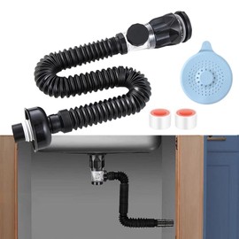 Drain Pipe Kit for Sink Drain, Siphon Odour-Proof Sink Drain Kit with Retractable Flexible Drain Pipe, Pop-up Drain Plug, Bathroom Sink Drain