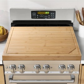 Fun Memories Noodle Board Stove Cover - Bamboo Wood Top Covers for Electric and Gas Sink RV 30 inL x 22 inW x 2.5 inTh Raised Cutting with Legs Juice Grooves