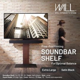 WALL Soundbar Shelf for TV Stand V2/V2 CASTER/V3/V5 Models, Extra Large Size, Width 130 cm / 51.2", Satin Black