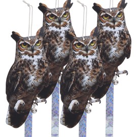 Kungfu Mall Bird Scarer, 4 Pieces Fake Owl Hanging Owl to Keep Birds Away Reflective Hanging Bird Decoration to Keep Birds Away from the Garden Patio Window