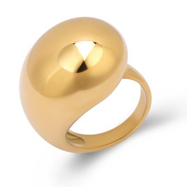 Joacii 18K Gold-Plated Puffy Dome Stacking Rings Thick Band Statement Gold Rings for Women Non Tarnish Comfort Fit Size from 6 to 8, Stainless Steel, No Gemstone