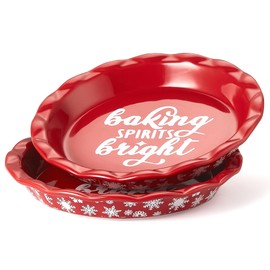 Ceramic Pie Pans for Baking, 9 Inches Pie Plate for Apple Pie, 36 Ounce Round Baking Dish, Set of 2, Thanksgiving day Gifts for Women, Christmas Red