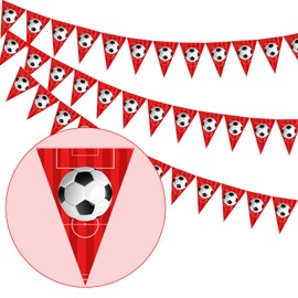 Football Birthday Decorations Red and White - 3 Pack Football Theme Triangle Flag Banner, Red Football Bunting Banner, Soccer Birthday Party Decorations for Boys 5/6/7/8/9/10/11th Birthday