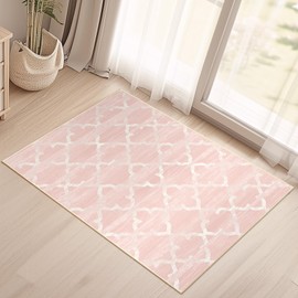 RELEANY 2x3 Alfombras Marroquíes a Cuadros, Rosado Alfombras Antideslizantes Lavables a Máquina para Salas de Estar, Dormitorios, Restaurantes y Entradas