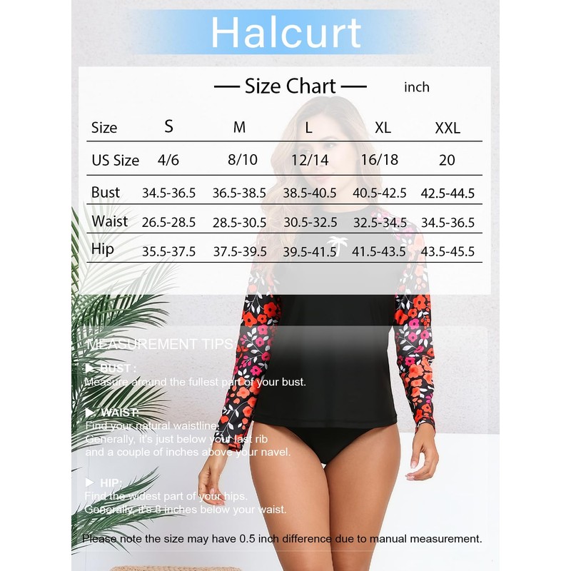 Halcurt Women's Long Sleeve Rash Guard Swim Top UPF50+ SPF