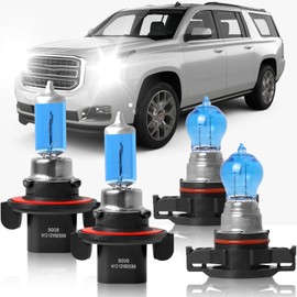 OQSNCV Fit for GMC Yukon XL 1500 2500 (2007-2014) Halogen Headlight Bulb 9008/H13 High/Low Beam + H16/5202 Fog Lights Headlamp Replacement Bulbs Kit, Pack of 4