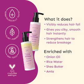 Arata Hair Fall Defense Onion Combo (Onion Shampoo 200 ML & Onion Conditioner 200 ML) Reduces Hair Fall | Makes Hair Silky & Smooth Instantly | With Onion Oil, Shea Butter, Rice Water and Amla