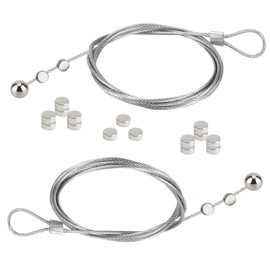 OOTSR 2Pcs Photo Hanging Wire and 24Pcs Mini Magnets, 1.5m(4.9ft) Stainless Steel Magnetic Photo Rope for Bedroom, Office, Wall Home Decor
