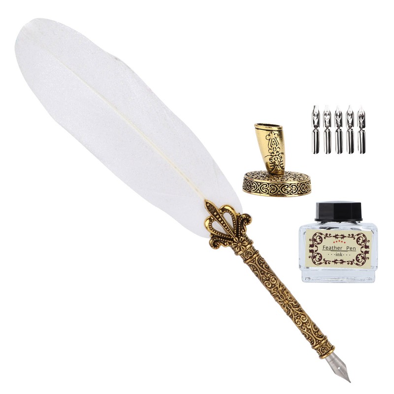 Feather Pen Set Craft Retro Carved Stainless Steel Writing Suit