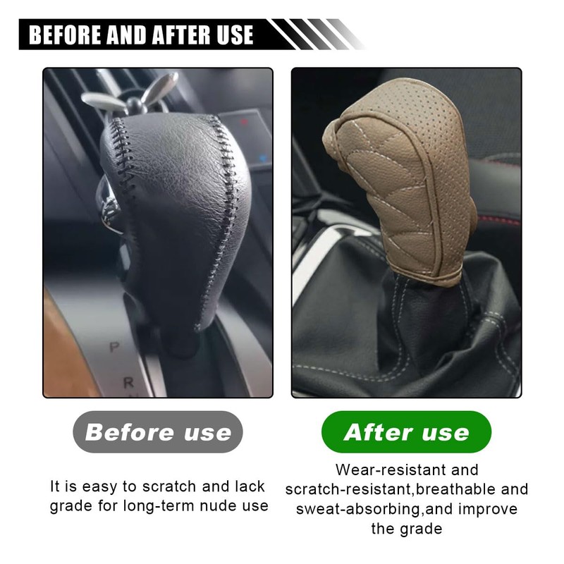 LAINLOY Car Gear Shift Knob Cover, Leather Protector Sleeve for