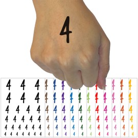 Number 4 Four Felt Marker Font Temporary Tattoo Water Resistant Fake Body Art Set Collection - White (One Sheet)