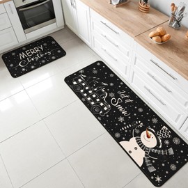 SATINIOR 3 Pcs Coffee Kitchen Rugs and Mats Set Farmhouse Kitchen Decor Non Slip Washable Rustic Holiday Coffee Theme Floor Mat for Home Bar Office Bathroom Door Party Decor(Snowman)