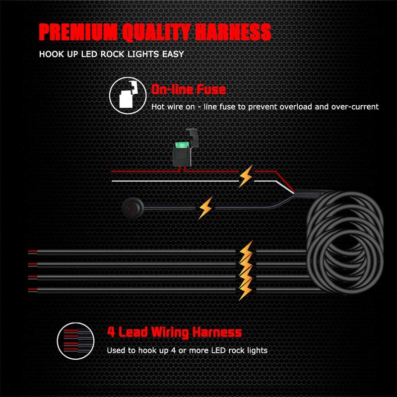 Ampper 4 Lead Wiring Harness for LED Rock Lights, LED