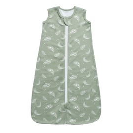 Owlivia Organic Cotton Baby Sleeping Bag 0.5 Tog Boys Girls Sleeping Bag, Portable Baby Blanket with 2-Way Zip (Feather Green, 12-18 Months)