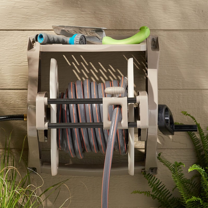 Suncast Hose Handler Wall-Mounted Reel for Outdoor Garden Storage, Light