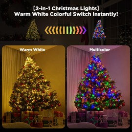 WBao Christmas Lights Indoor Outdoor 300LED 100FT, Color Changing Christmas String Lights with Remote, UL Certified, 11 Modes, Timer, Connectable & Waterproof for Party Decor, Warm White & Multicolor