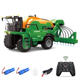 Hitish Remote Control Tractor Farm Toy 2.4Ghz, 1/24 Scale RC Fertilize Spray Vehicle for Kids with Light Sound, Toddlers Farm Truck Gift for Boys Girls Ages 3 and Up, 2 Rechargeable Batteries Included