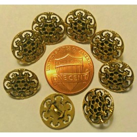 Unbranded 8 Flat Top Pierced Gold Tone Metal Shank Buttons 1/2" 12.7mm 9683