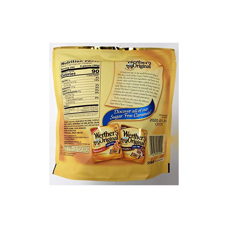 Werther's Original Sugar Free Chewy Caramels, 7.7 oz., Individually Wrapped