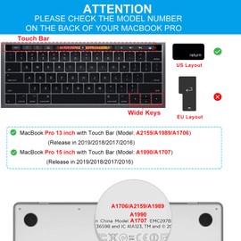 CaseBuy MacBook Pro 13 Inch Keyboard Cover Shortcuts for 2019 2018 2017 2016 MacBook Pro 13" 15" with Touch Bar Model A2159 A1989 A1706 A1990 A1707 MAC OS Shortcut Hot Keys Keyboard Protector