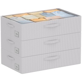 3Pcs Under Bed Storage Bins with Metal Frame - Shoe Organizer for Closet with Clear Cover Oxford Fabric Sturdy Underbed Container Foldable Stackable Clothes Organizer (Grey, 23.5x15.7x6.3)