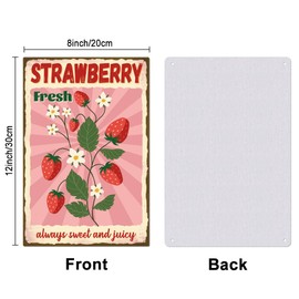 GLOBLELAND Vintage "Strawberry Always Sweet And Juicy" Metal Tin Sign Poster 12 x 8 Inch Retro Metal Wall Decorative Tin Signs For Home Kitchen Bar Cafe Club Orchard