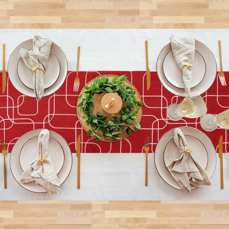 LLCUTESHOP Table Runner European Red 32x183cm,Thickened Handmade Embroidery Double Layer
