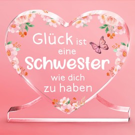 Niyewsor Schwester Geschenk, Herzförmiges Acryl-Plakette Dekoration, Personalisierte Geschenk Schwester Geburtstag, Geburtstagsgeschenk Schwester