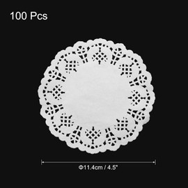 sourcing map 100 Pcs White Lace Paper Doilies 4.5 Inch Round Paper Doilies Tableware Disposable Paper Decorative Paper Placemats for Wedding, Birthday, Cakes, Desserts, Tableware Food