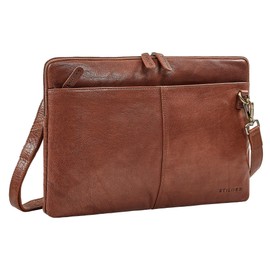 STILORD 'Graham' Slim Leather Laptop Bag Case with Strap 15.6 inch Business Briefcase Messenger Bag Real Leather Computer Sleeve Large Satchel Men Women for Work Business, Colour:maraska - brown