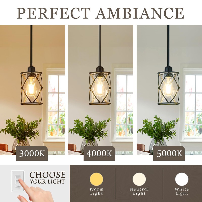 Osimir Glass Pendant Lights Kitchen Island 3 Pack, Black Kitchen