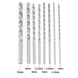 Spiral Drill, 8-Piece Extra Long Wood Drill Bit Set, High-Speed Steel Cylinder Shank Spiral Drill Bit Tool 4-10 mm, for Wood, Aluminium, Plastic