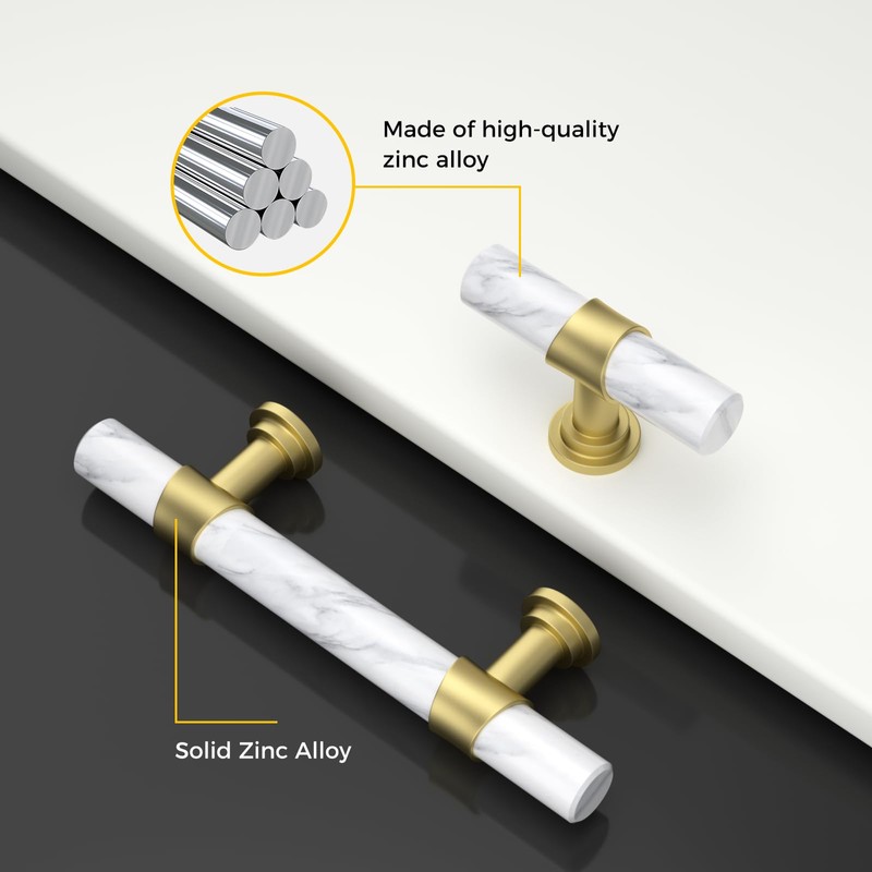 Haliwu 10 Pack White Marble Cabinet Pulls, 2 Tone Cabinet