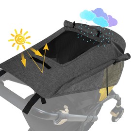 WD&CD Awning Pram with UV Protection 50+ and Waterproof, Double Layer Fabric with Viewing Window and Extra Wide Shade Wings, Dark Grey