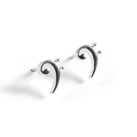 HENRYKA 925 Sterling Silver Bass Clef Music Note Stud Earrings | Music Gifts | Minimal Earrings | F-Clef Jewellery