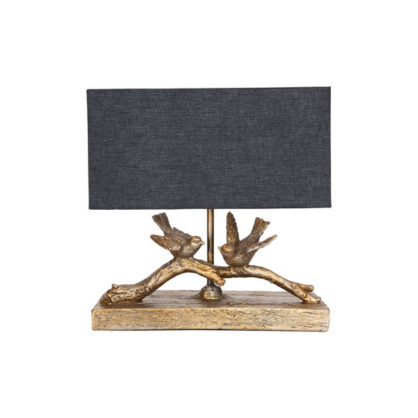 Creative Co-Op Rustic Resin Bird Table Lamp with Black Rectangle Shade, Gold Finish