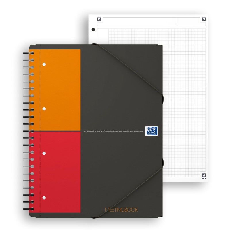 Oxford Meetingbook International A4, kariert, 160 Seiten, mit Gummizugmappe und