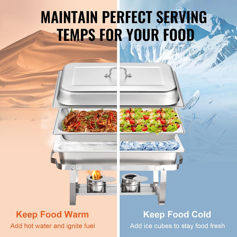 VEVOR Chafing Dish Buffet Set, 8 Qt 2 Pack, Stainless