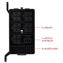 6 Way Fuse Relay Box Holder with 41 Metallic Pins for Car Truck Trailer