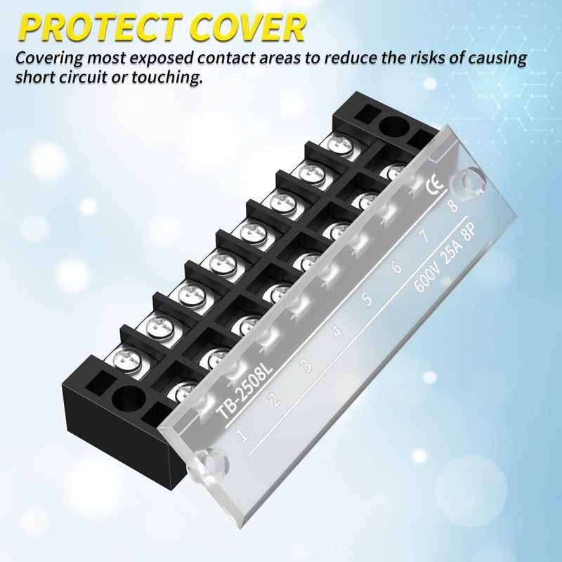 Joinfworld 8 Position Terminal Block 25A 600V Dual Row Screw