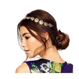Yalice Elastic Boho Head Chain Hair Gold Coin Headband Disc Headpieces Circle Hair Acessories for Women and Girls